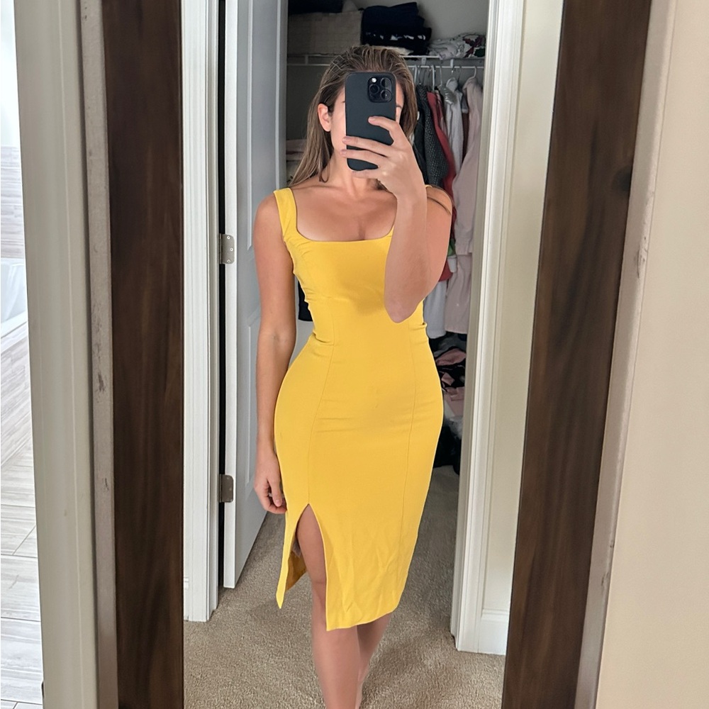 Yellow Bardot Midi Dress